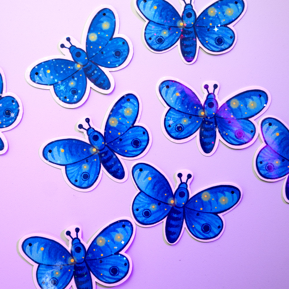 Sticker papillon bleu