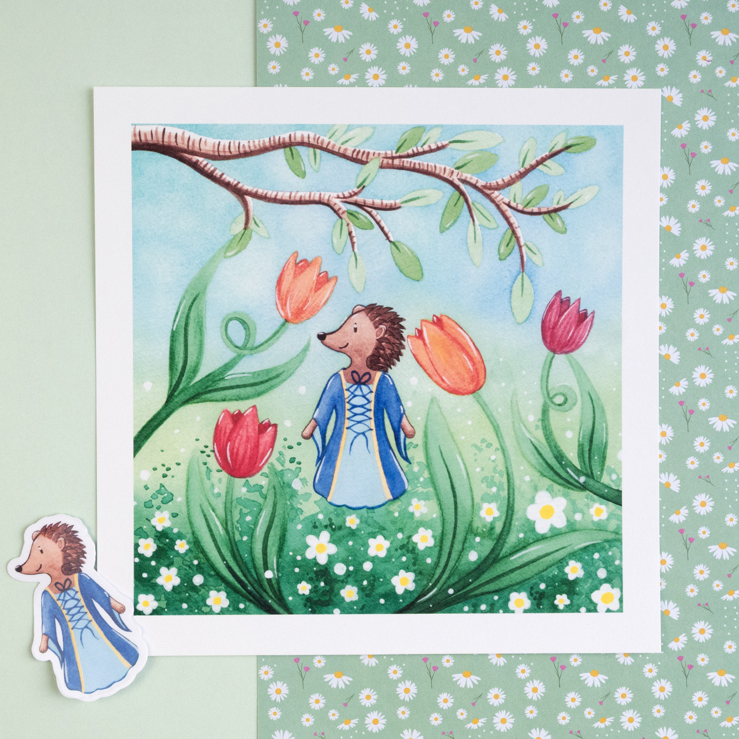 Hérissonne et tulipes illustration jeunesse