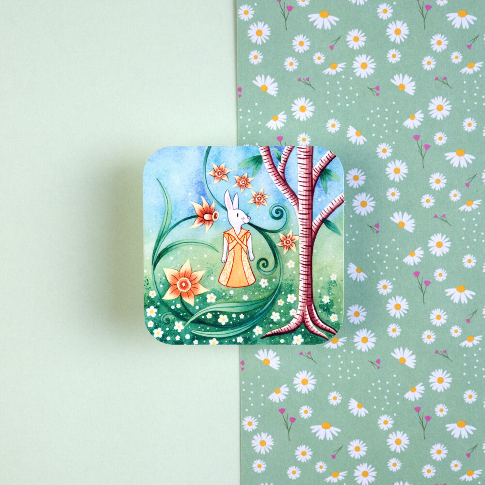 Illustration jeunesse lapine narcisse décoration chambre enfant Carte scrapbooking journaling